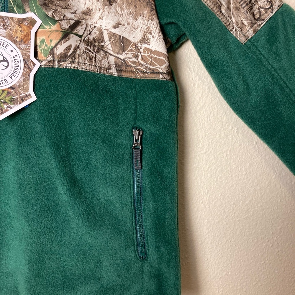 Columbia Realtree Youth Half Zip Fleece Green and Camo Pockets - Picture 4 of 8